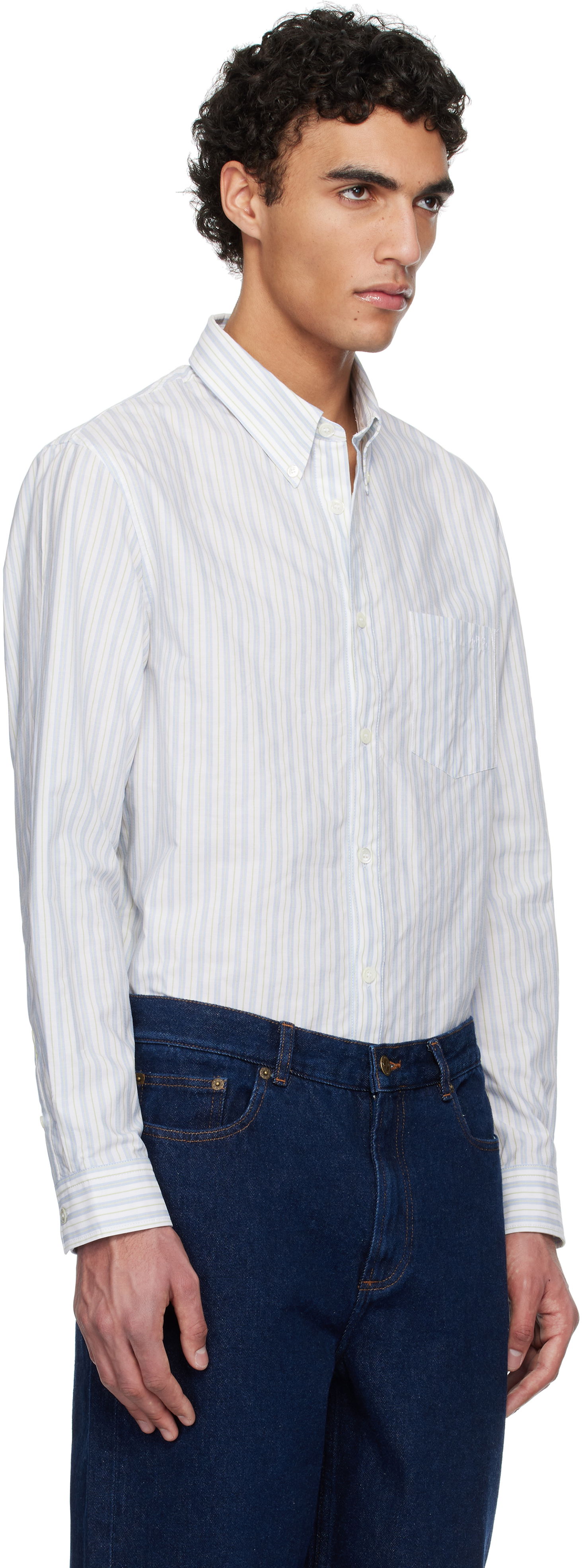 Skjorte A.P.C. A.P.C. Edouard Brodée Striped Button-Down Shirt Hvid | COHFZ-H12509, 1