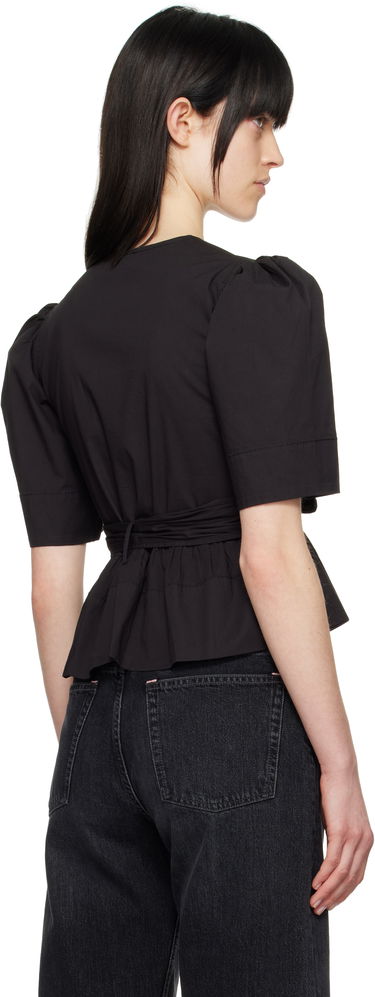 Crop top GANNI Ganni Tie Strap Stretch Cotton Peplum Blouse Sort | W0378, 2