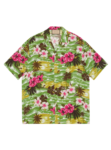 Skjorte Gucci Printed Bowling Shirt Grøn | 694124 ZAJST 3824