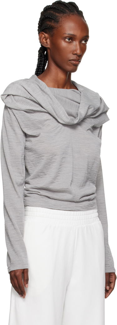 T-shirt Maison Margiela MM6 Maison Margiela Wool Jersey Cowl Neck Long Sleeve Top Sort | S52NH0031 M20124, 4