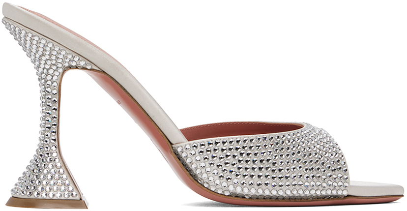 Skopleje Amina Muaddi Amina Muaddi Caroline Crystal Slipper Heeled Sandals Hvid | CAROLINE CRYSTAL SLIPPER CL