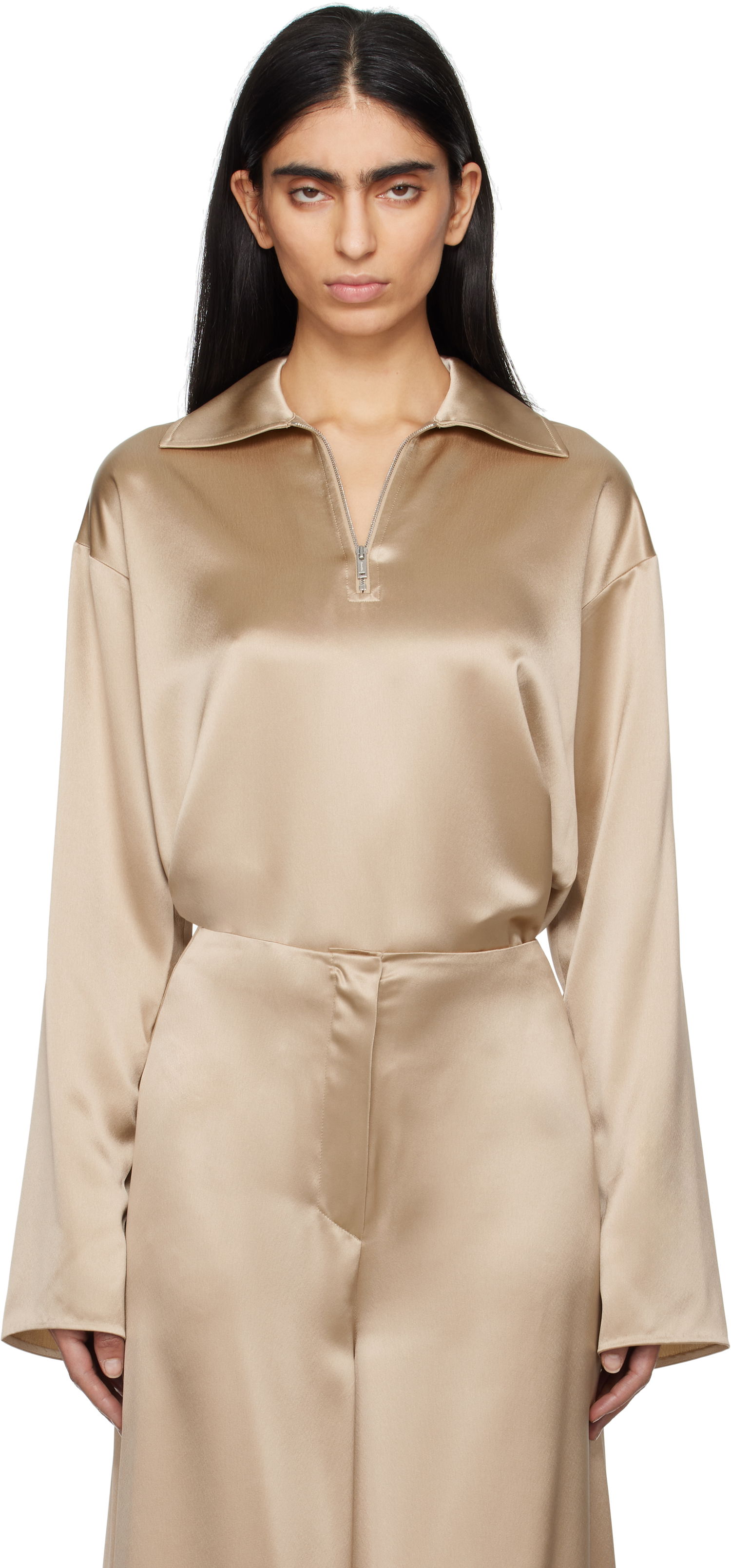 Skjorte Nanushka Nanushka Mencia Satin Blouse Beige | NW25RSTP02272, 0
