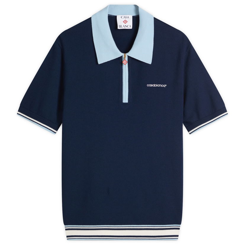 Polo skjorte Casablanca Casablanca Merino Tennis Polo, Size Large Blå | MPF25-KW-1002-BLU