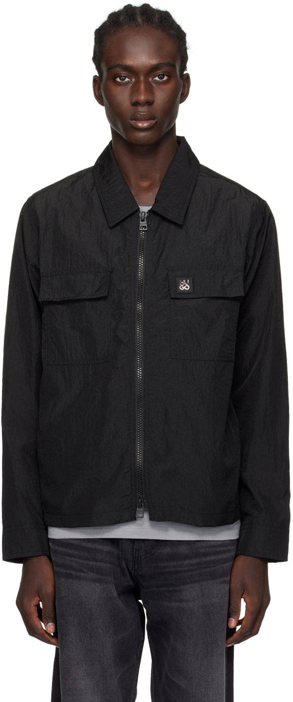 Vindjakke BOSS Crinkled Zip-Up Shirt Jacket Sort | 50509371
