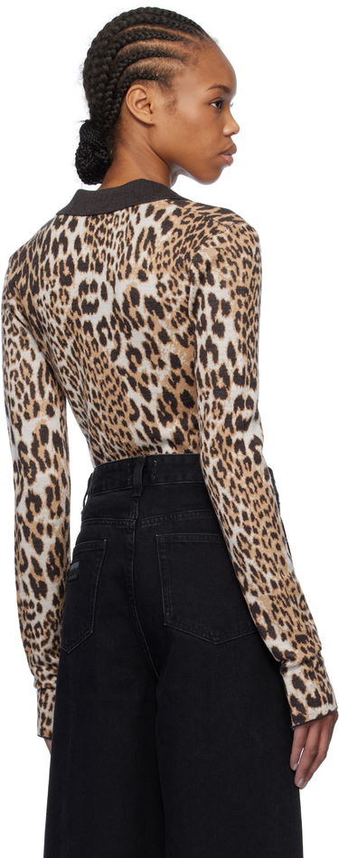 Polo skjorte GANNI GANNI Leopard Knit Polo Brun | K2341, 2