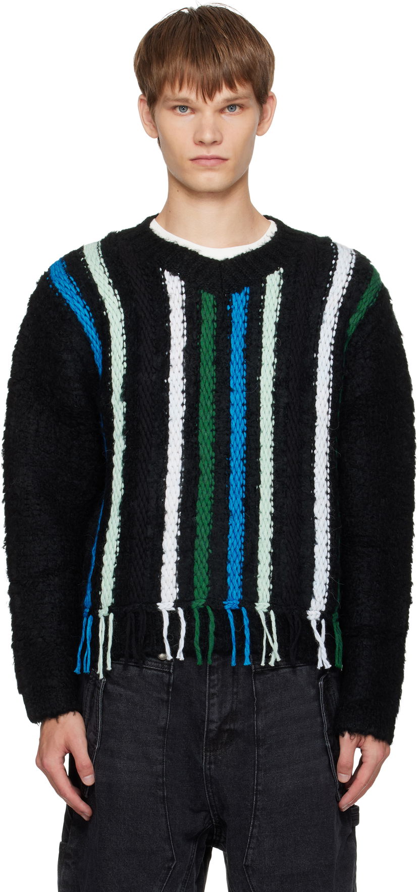 Sweater Andersson Bell Andersson Bell Reverse Stripe Fringe Sweater Sort | atb1350u