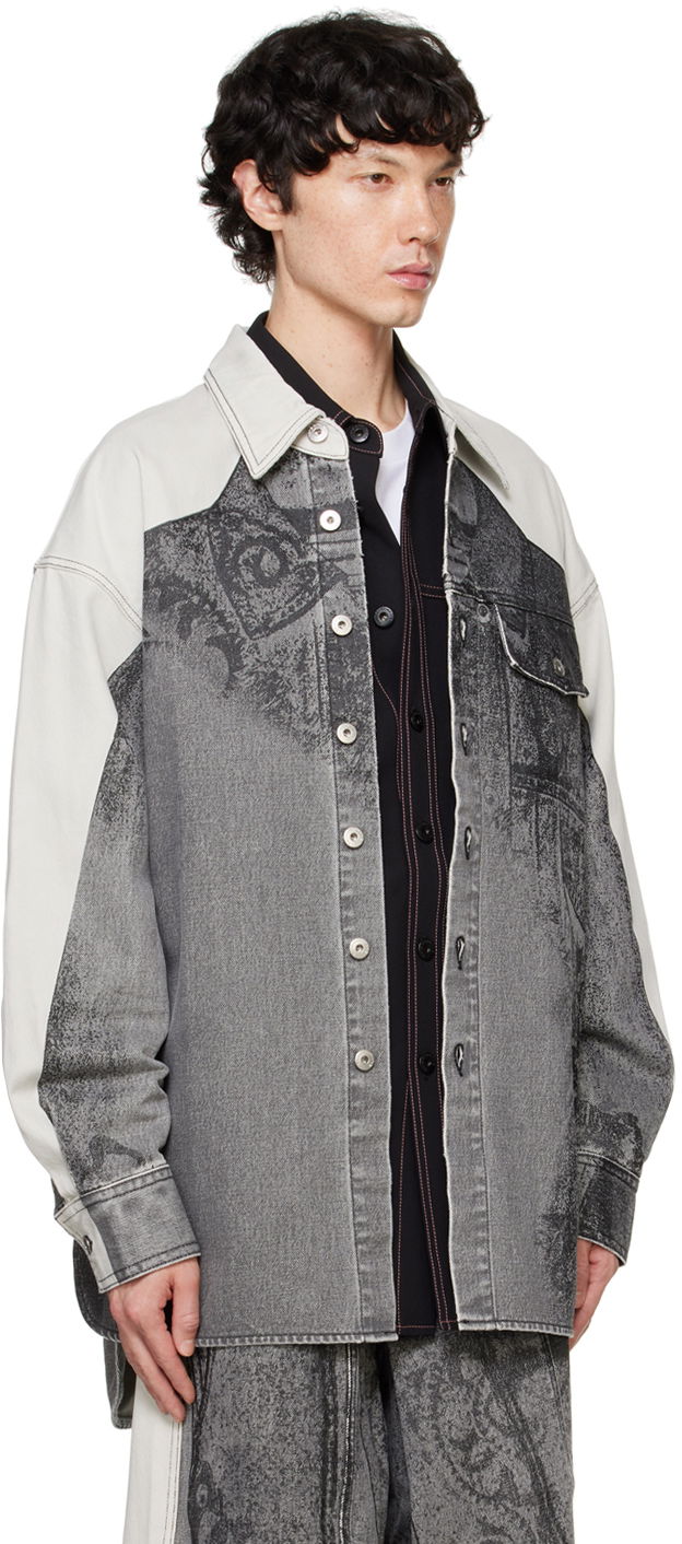 Skjorte Feng Chen Wang Feng Chen Wang Printed Denim Jacket Grå | FUF18JK04B, 1