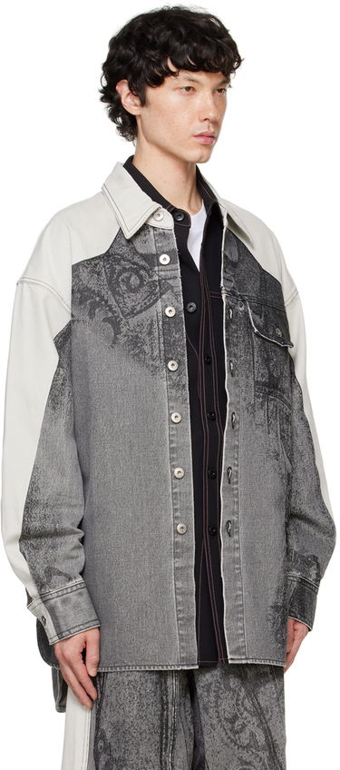 Skjorte Feng Chen Wang Feng Chen Wang Printed Denim Jacket Grå | FUF18JK04B, 1
