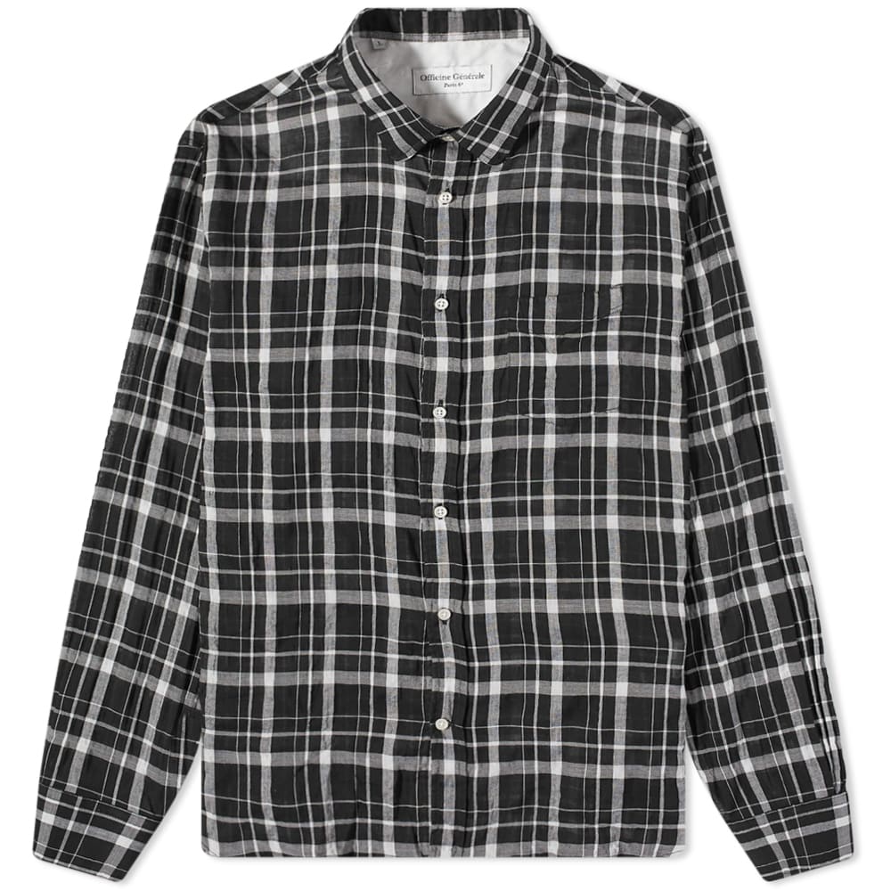Skjorte Officine Générale Officine Generale Lipp Japanese Cotton Check Shirt Sort | S23-MSHI-009, 0