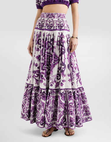 Nederdel Dolce & Gabbana Dolce & Gabbana Majolica Print Long Tiered Skirt Lilla | F4CX0THH5EWIP3TN, 3