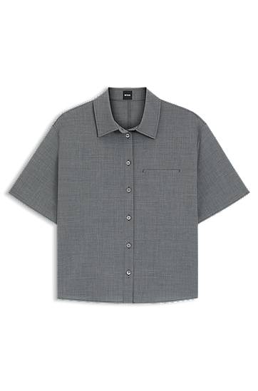 Skjorte BOSS Cropped Virgin Wool Blouse Grå | 50541991