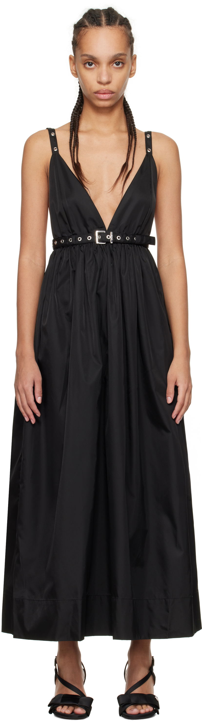 Kjole GANNI GANNI Duchesse Nylon Strap Maxi Dress Sort | W0030