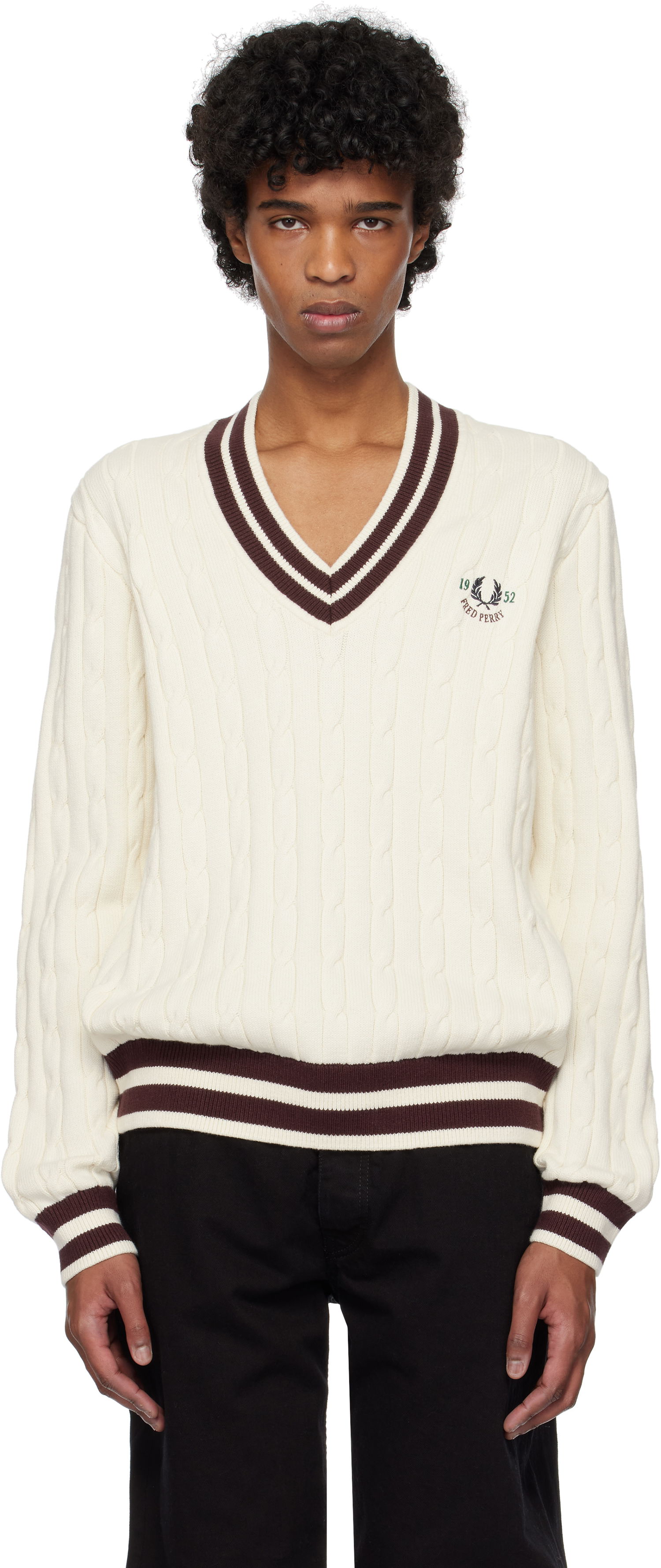 Sweater Fred Perry Fred Perry Cable Knit Tennis Sweater Hvid | K9722, 0