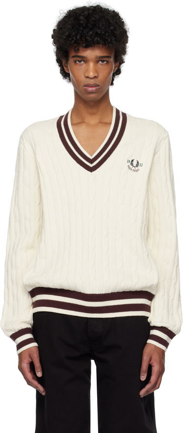 Sweater Fred Perry Fred Perry Cable Knit Tennis Sweater Hvid | K9722, 0