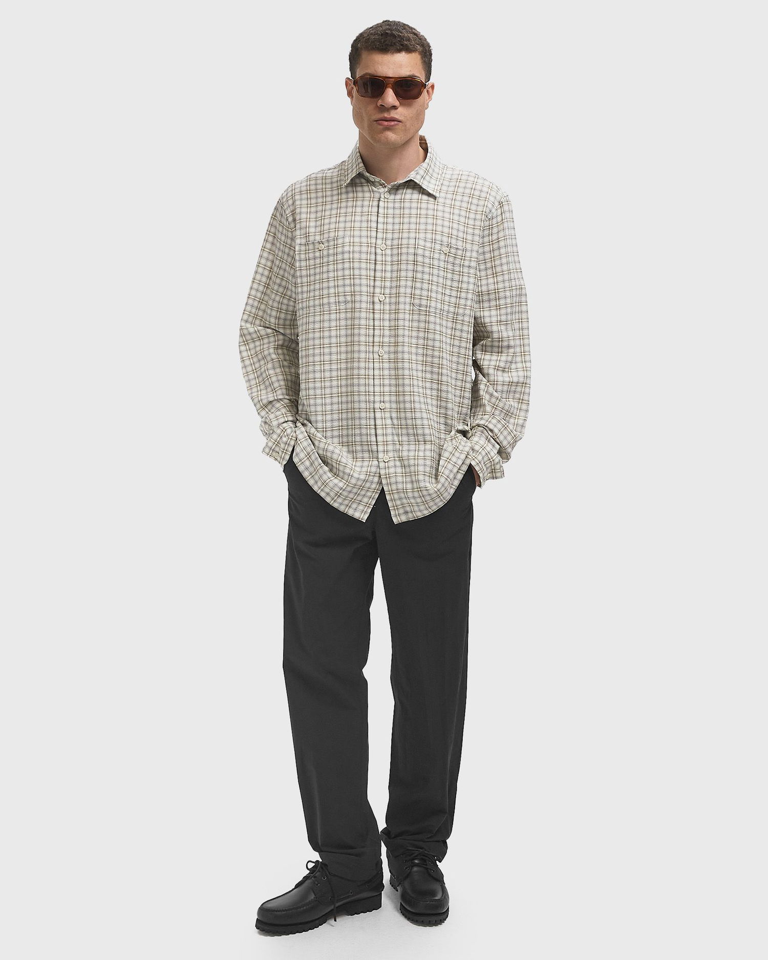 Skjorte Les Deux John Check Button-Down Shirt Beige | 1000104-215, 1