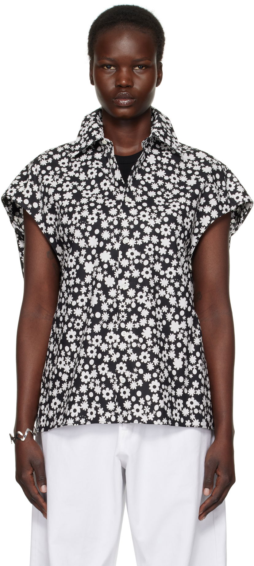 Skjorte Marni Marni Pop Fields Sleeveless Cocoon Shirt Sort | CAMA0565S1 UTC463