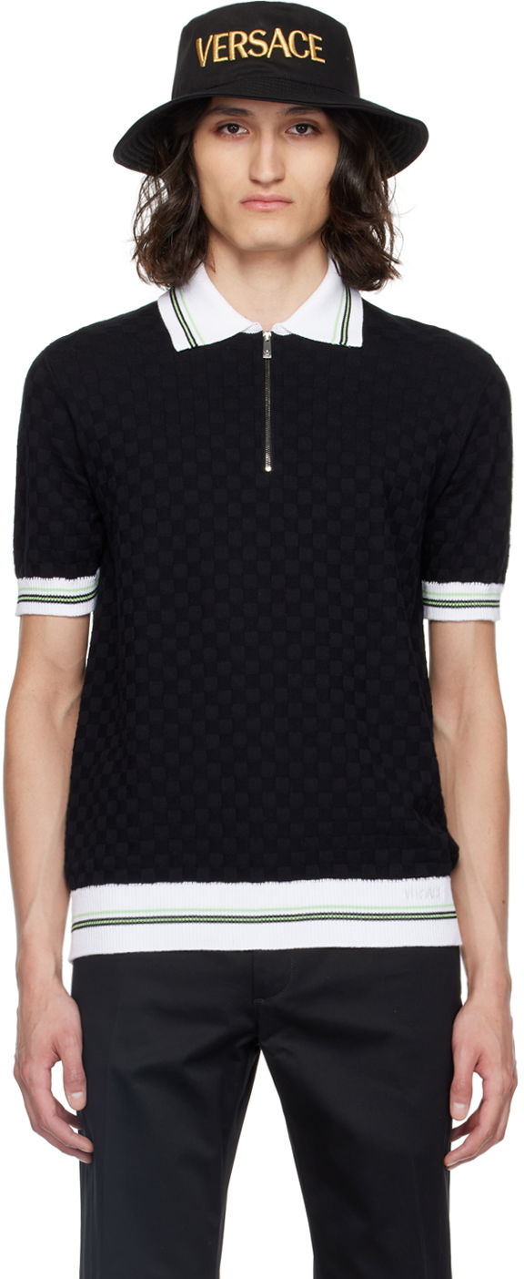 Polo skjorte Versace Black & White Contrasto Polo Sort | 1015088_1A10571