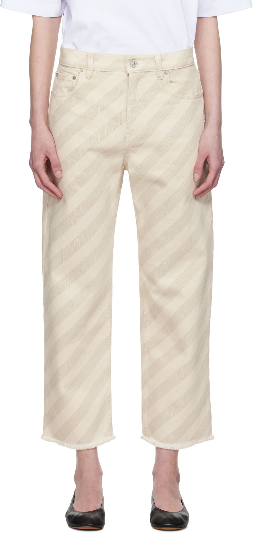 Jeans Marni Marni 5-Pocket Striped Cropped Jeans Beige | PAJD0425Y0 USCX37