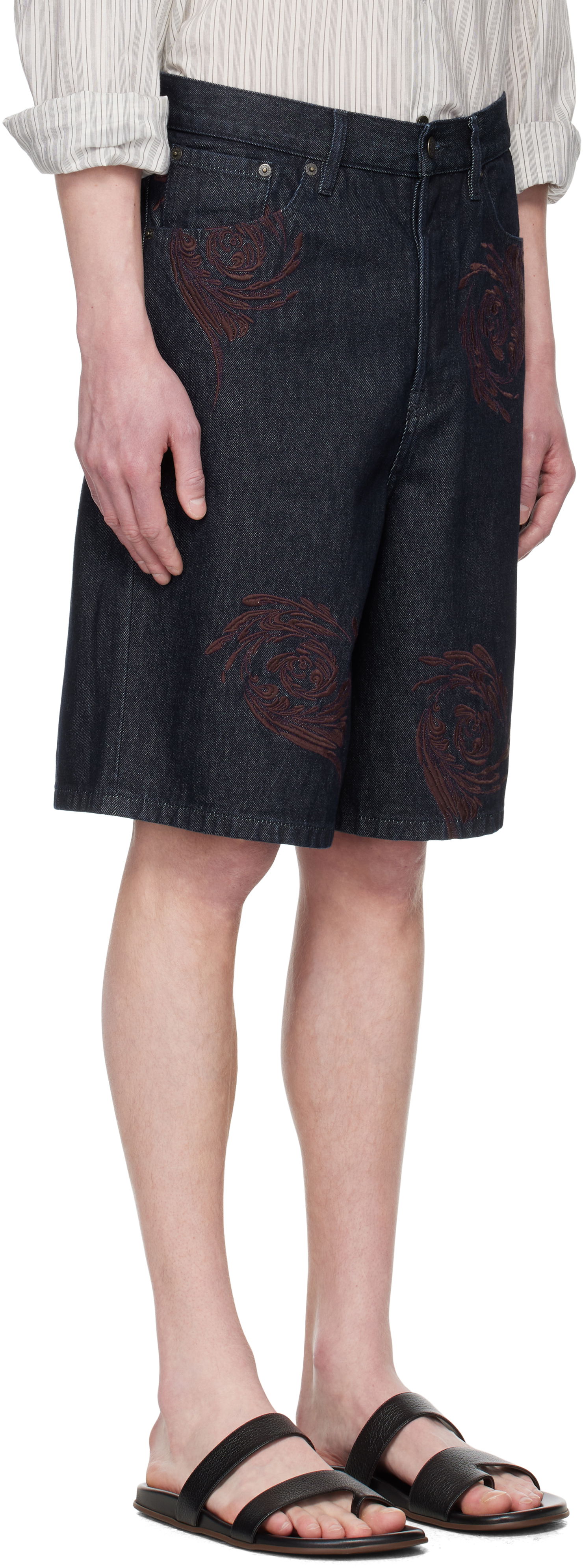 Shorts Dries Van Noten Dries Van Noten Embroidered Denim Shorts Blå | 251-080918-1554, 1