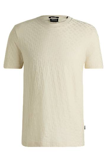 T-shirt BOSS BOSS Monogram-Jacquard Mercerized Cotton T-Shirt Beige | 50537131