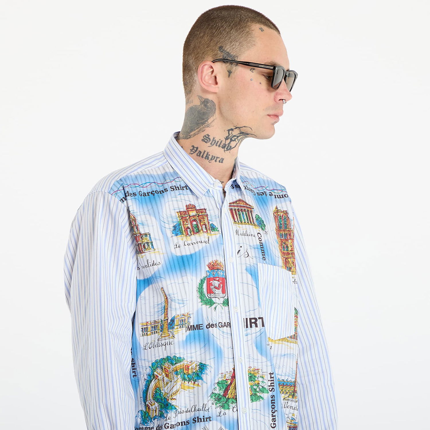 Skjorte Comme des Garçons Comme des Garçons SHIRT Striped Shirt With Paris Map Print Flerfarvet | FP-B058-W25 White, 1