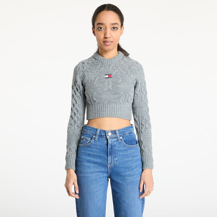 Sweater Tommy Hilfiger Tommy Jeans Badge Star Cable Cropped Sweater Grå | DW0DW19882 P6N