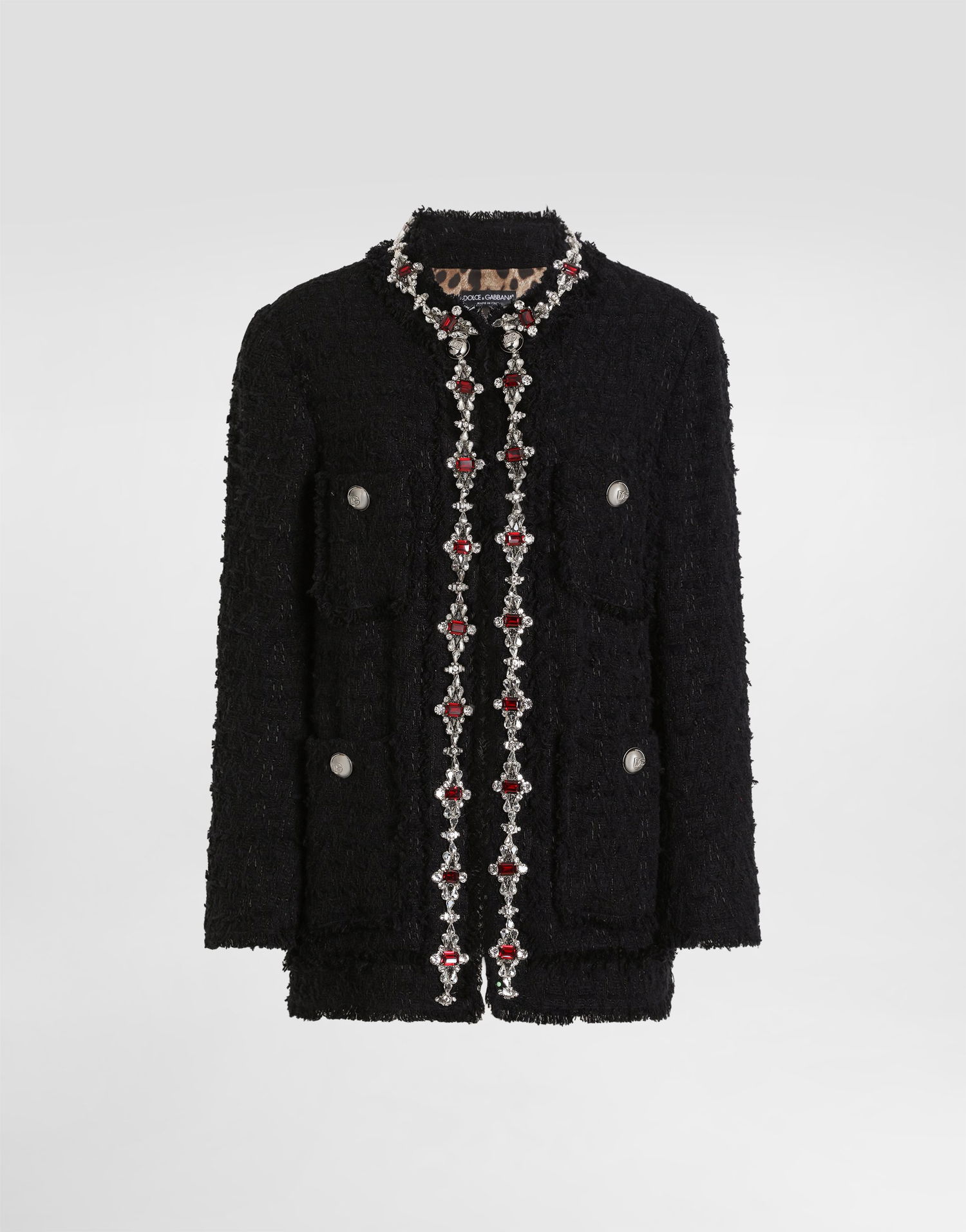 Jakke Dolce & Gabbana Dolce & Gabbana Wool Jacket with Jeweled Trim Sort | F29TYZFUTBIN0000, 0