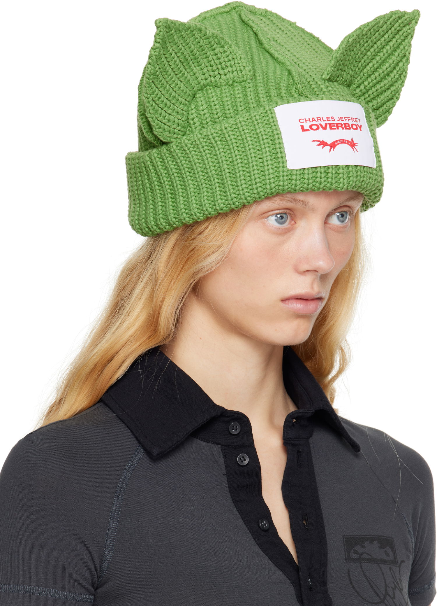 Beanie Charles Jeffrey Loverboy Charles Jeffrey LOVERBOY Chunky Knit Ears Beanie Grøn | 54130304, 1