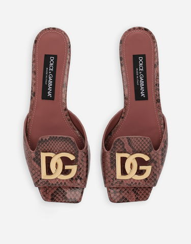 Tilbehør Dolce & Gabbana Dolce & Gabbana Python Skin Slides with DG Buckle Lyserød | CQ0593A2Y688H415, 3