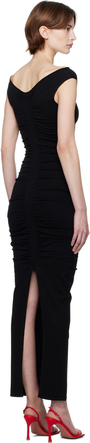 Kjole Alexander Wang Alexander Wang Ruched Wide V-Neck Maxi Dress Sort | 1KC1256080, 2