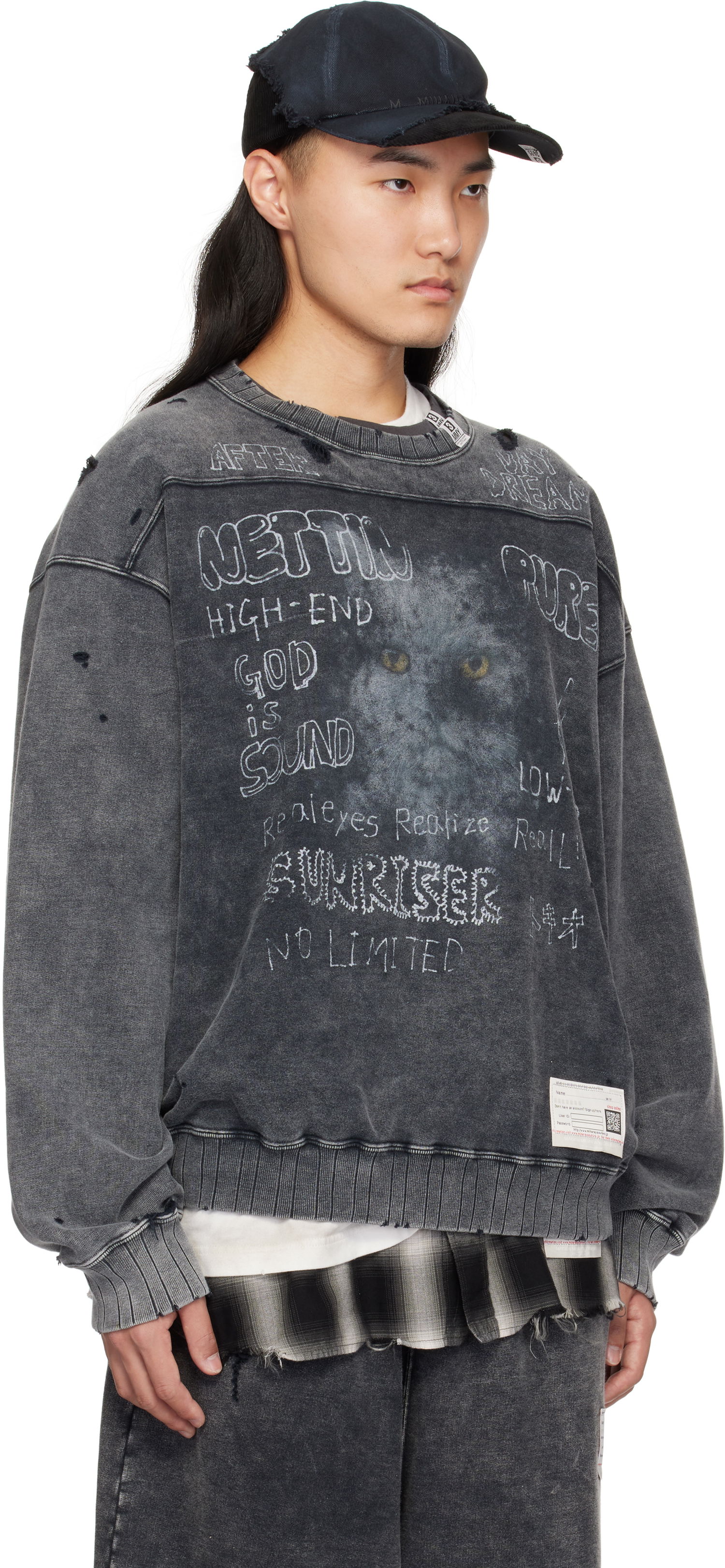 Sweater Maison MIHARA YASUHIRO Maison MIHARA YASUHIRO Distressed Graphic Print Sweatshirt Grå | A13PO552, 1
