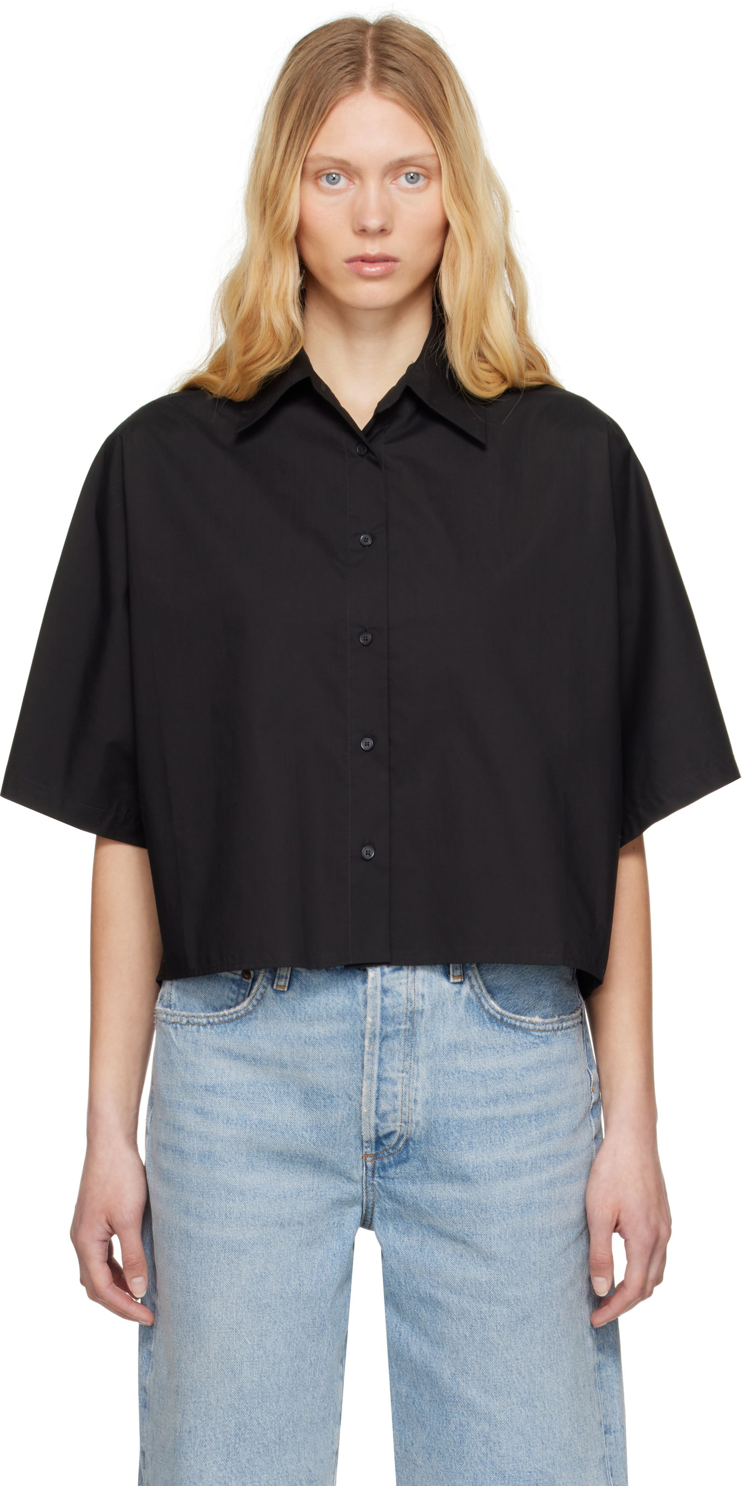 Skjorte AGOLDE AGOLDE Merrin Cropped Short Sleeve Shirt Sort | A7353-1769, 0