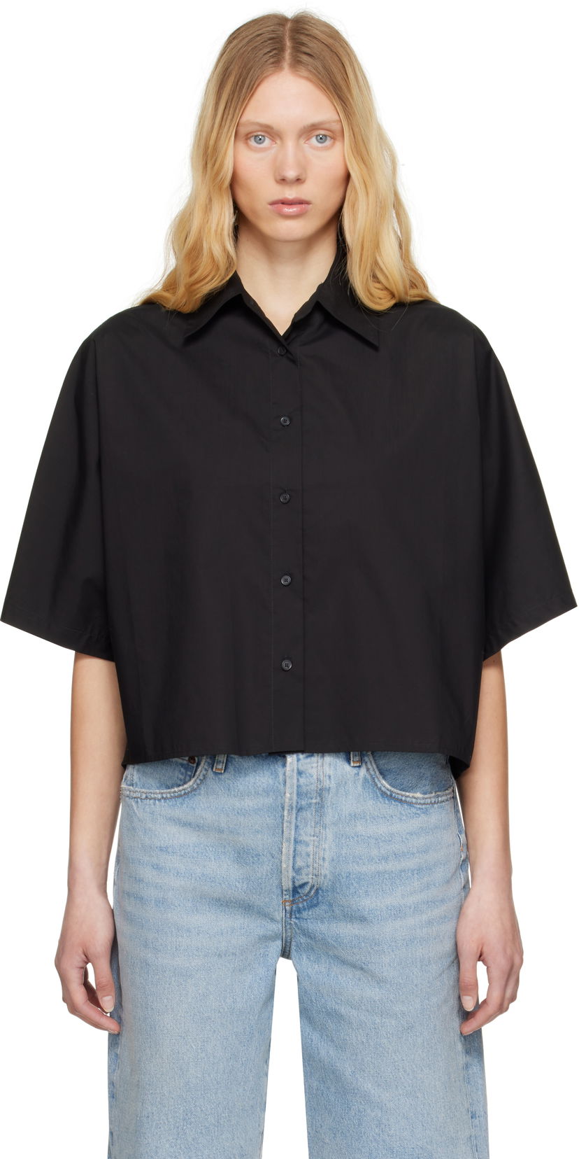 Skjorte AGOLDE AGOLDE Merrin Cropped Short Sleeve Shirt Sort | A7353-1769