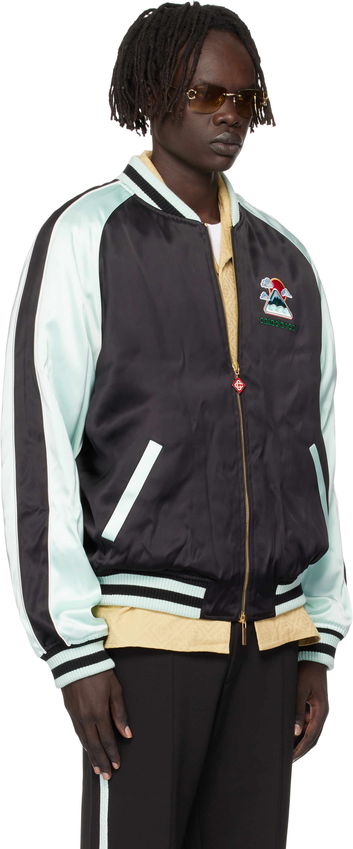 Bomberjakke Casablanca Casablanca Embroidered Satin Bomber Jacket Turkis | MPF25-JK-383-01, 1