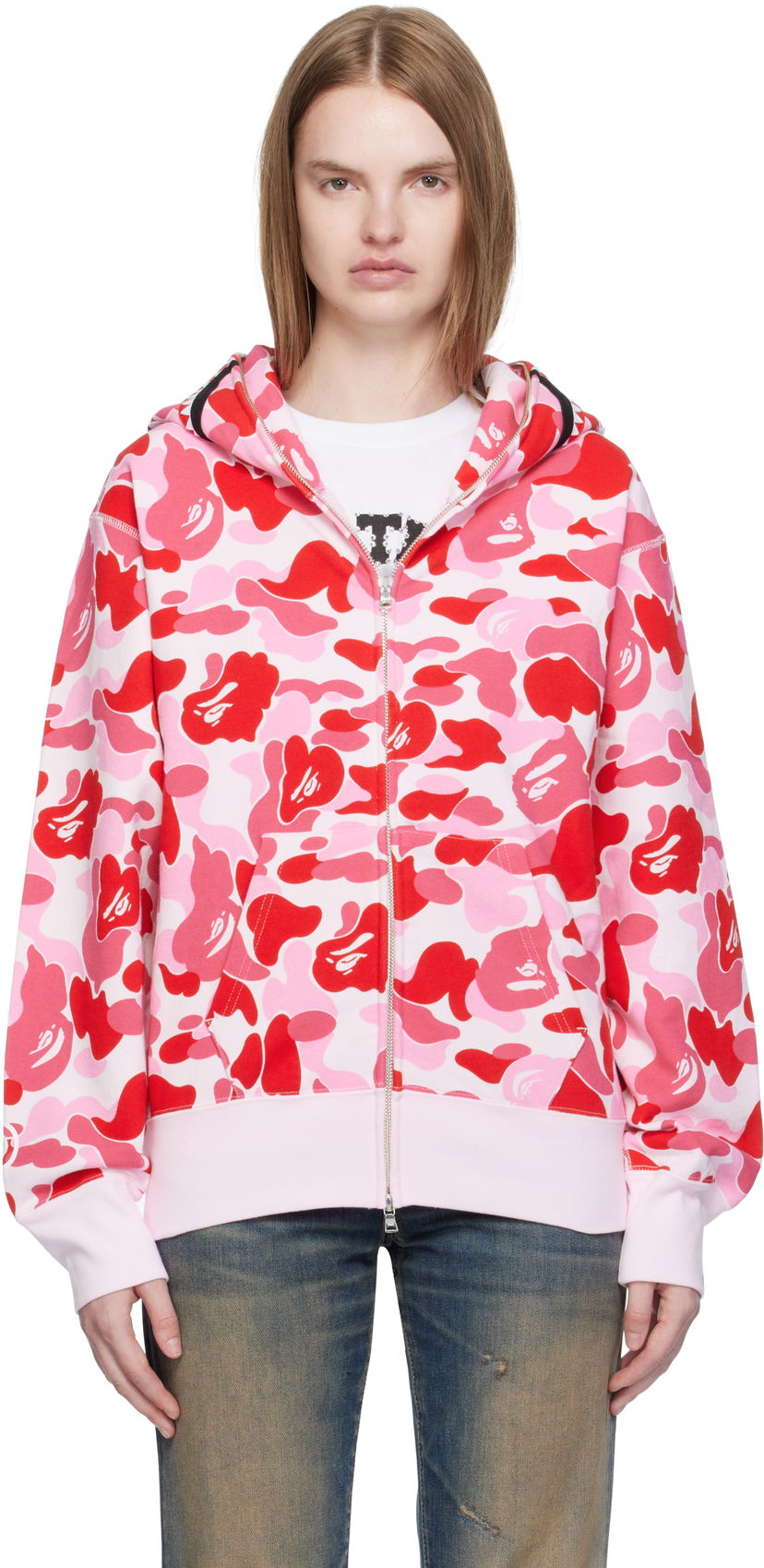 Sweatshirt BAPE A Bathing Ape ABC Camo Shark Full Zip Hoodie Lyserød | 001ZPL302003L