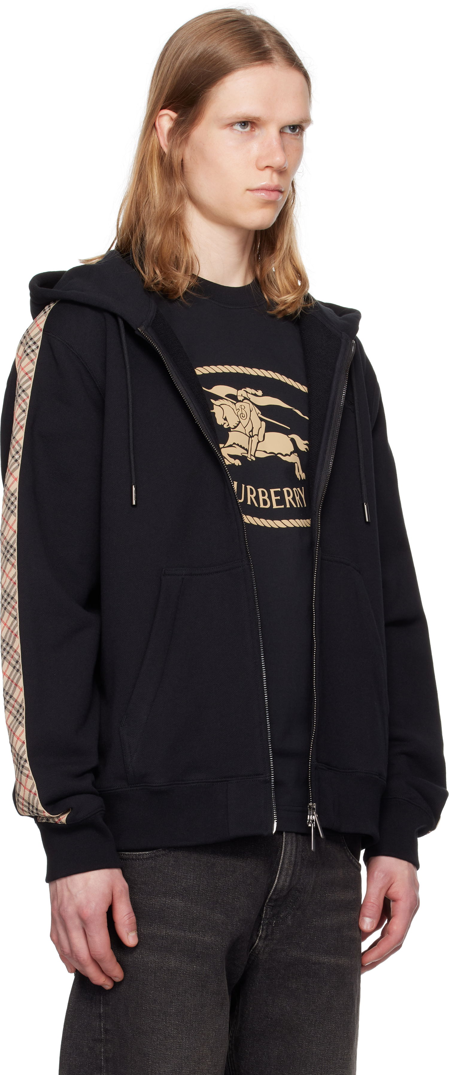 Sweatshirt Burberry Burberry Check Trim Cotton Zip Hoodie Sort | 8110790, 1