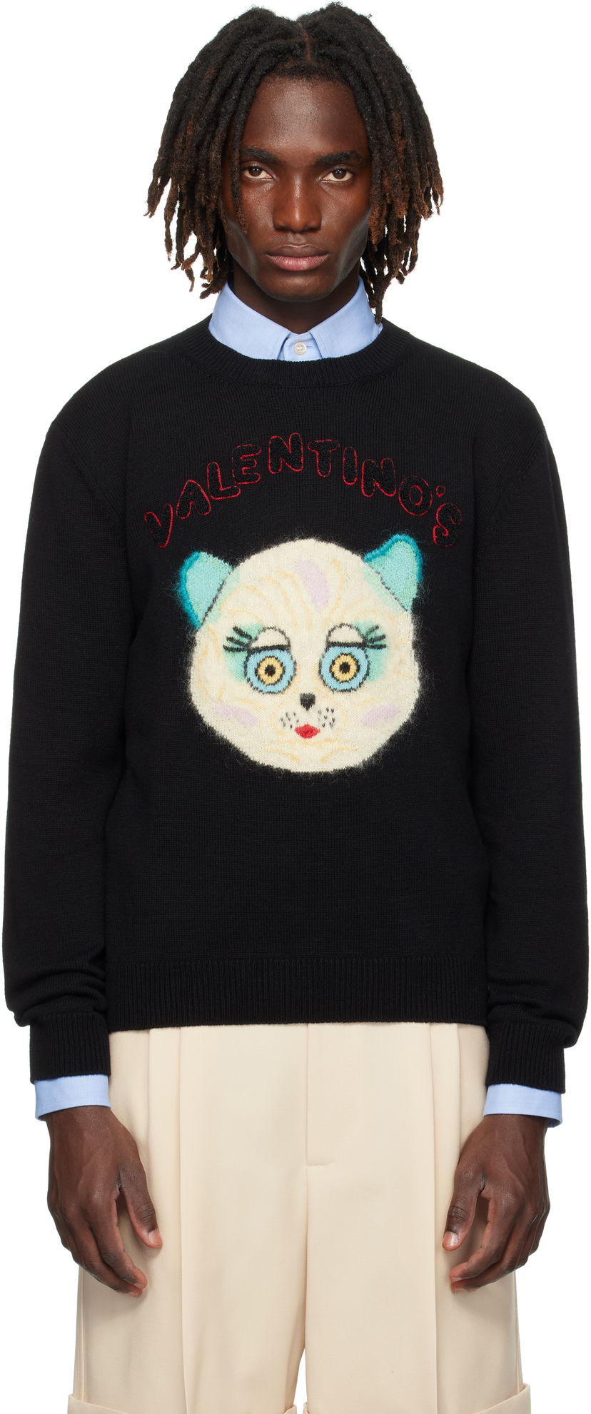 Sweater Valentino Valentino 'Le Chat De La Maison' Patch Sweater Sort | 7V3KC35IB2V