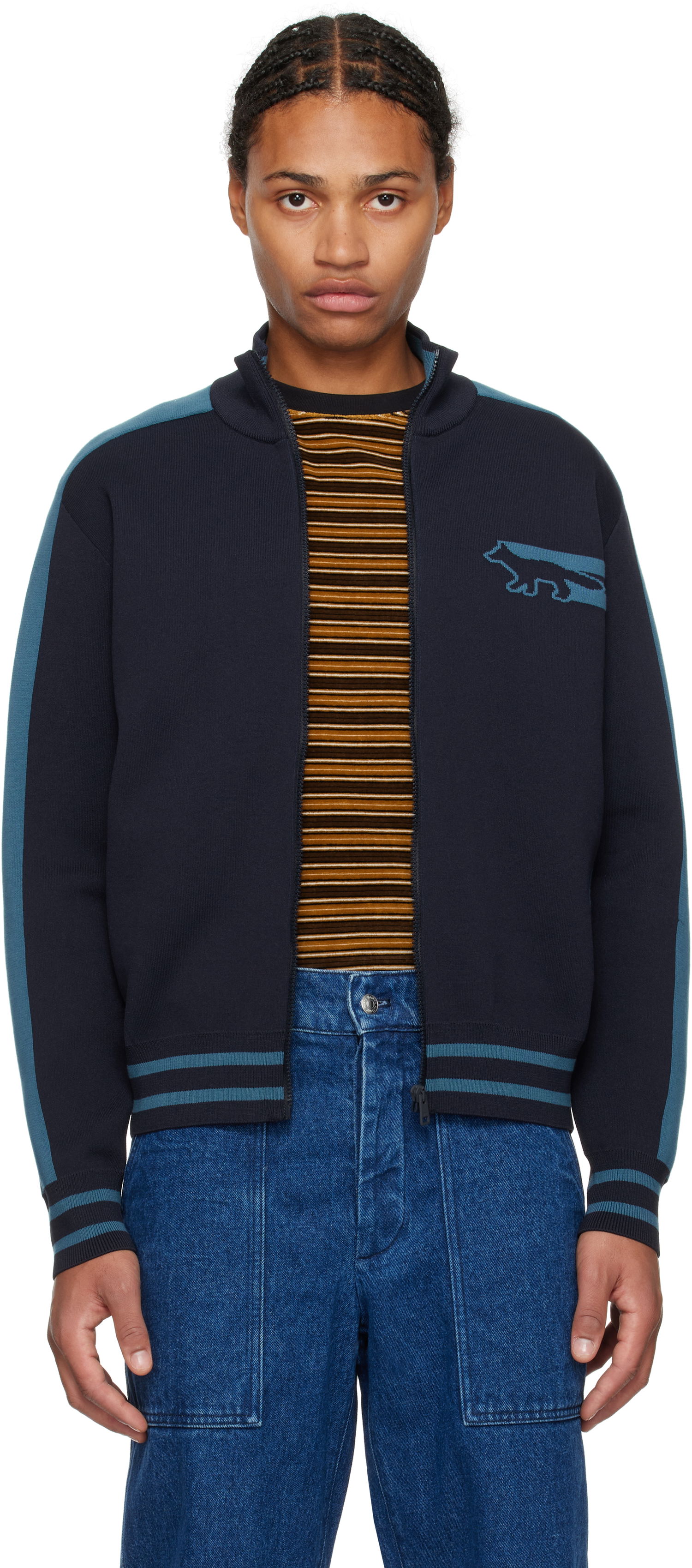 Bomberjakke MAISON KITSUNÉ Fox Zipped Jacket Mørkeblå | NM00503KM0327, 0