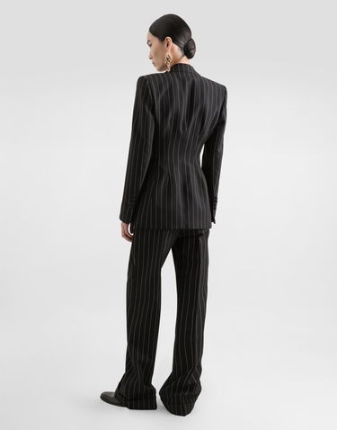 Jakke Dolce & Gabbana Dolce & Gabbana Double-breasted Pinstripe Wool Blazer Sort | F29M2TFR22MS8051, 2