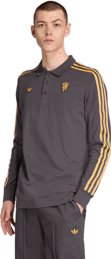 Polo skjorte adidas Originals Manchester United Icon Long Sleeve Polo Shirt Grå | jn2822, 4
