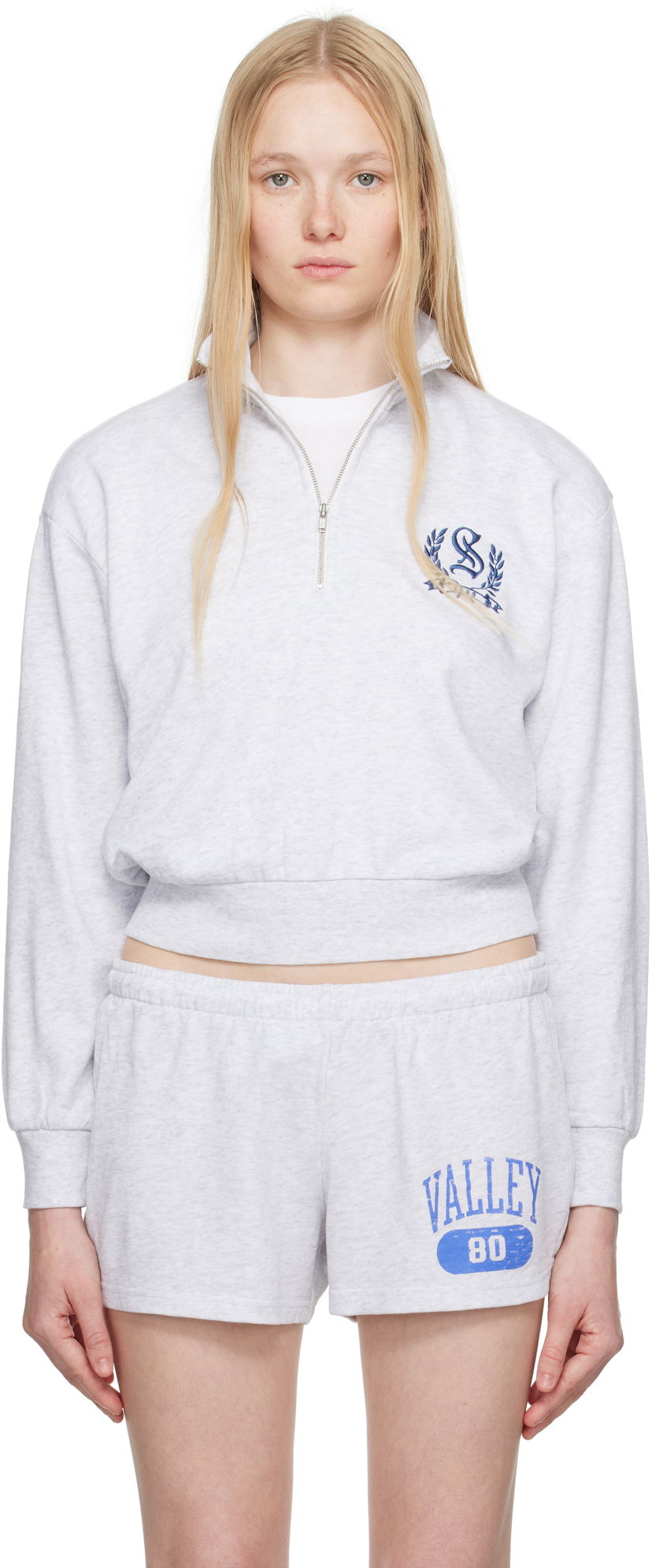 Sweater SKIMS SKIMS Lightweight Fleece Shrunken Quarter Zip Sweatshirt Grå | PL-PLO-8155W