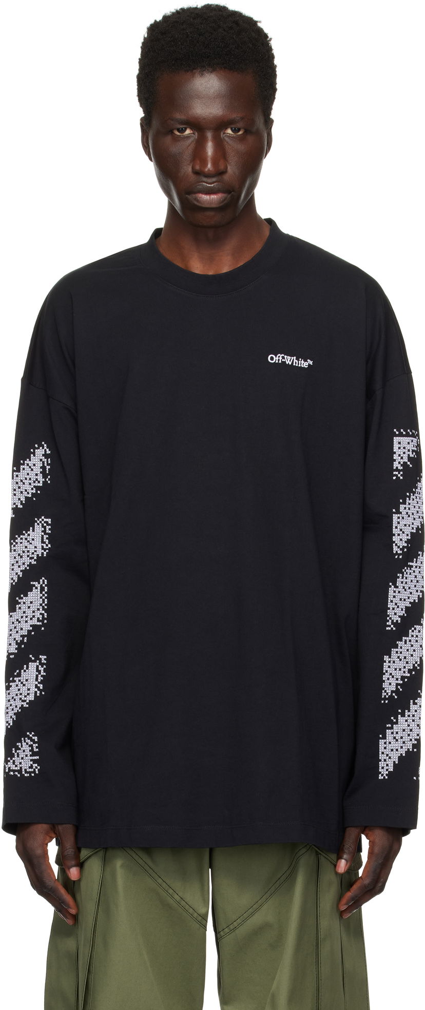T-shirt Off-White Pixel Diag Long Sleeve T-shirt Sort | OMAB091F24JER0051001