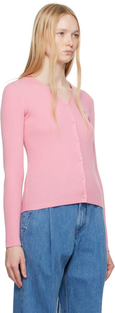 Sweater MAISON KITSUNÉ Maison Kitsuné Baby Fox Patch Fine Ribbed Cardigan Lyserød | OW00501KT1091, 1