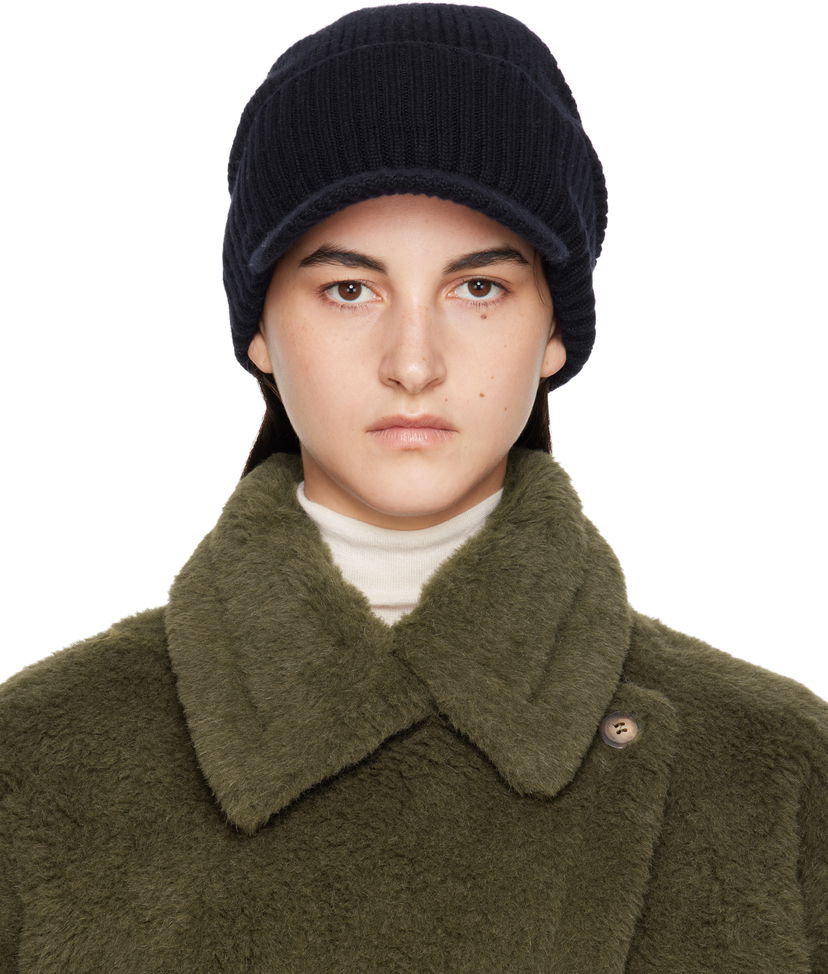 Hat Max Mara Max Mara Ribbed Knit Beanie with Visor Sort | 2424576132600 MM02398