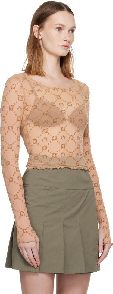 Crop top Marine Serre Moonogram Mesh Flock Long Sleeve Cropped Top Beige | WTS012S CJER0005, 1