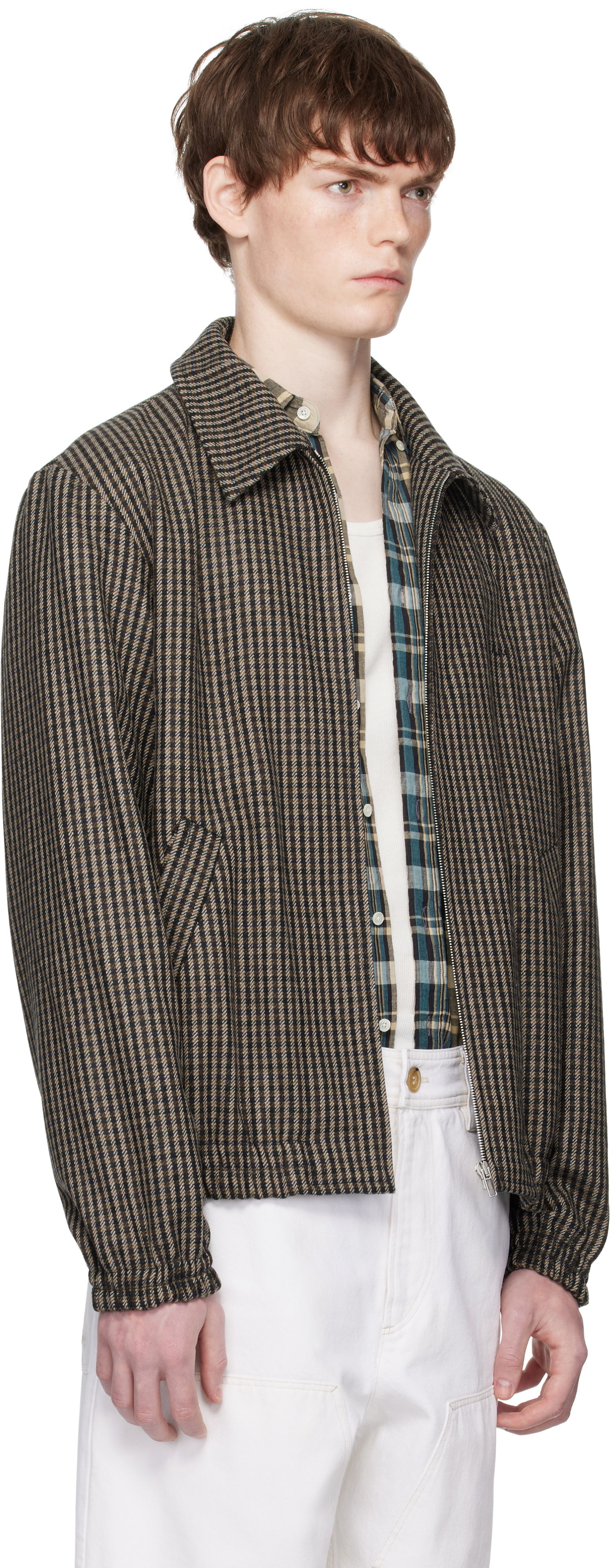 Jakke A.P.C. A.P.C. Gilbert Houndstooth Zip Jacket Brun | WOASP-M32018, 1