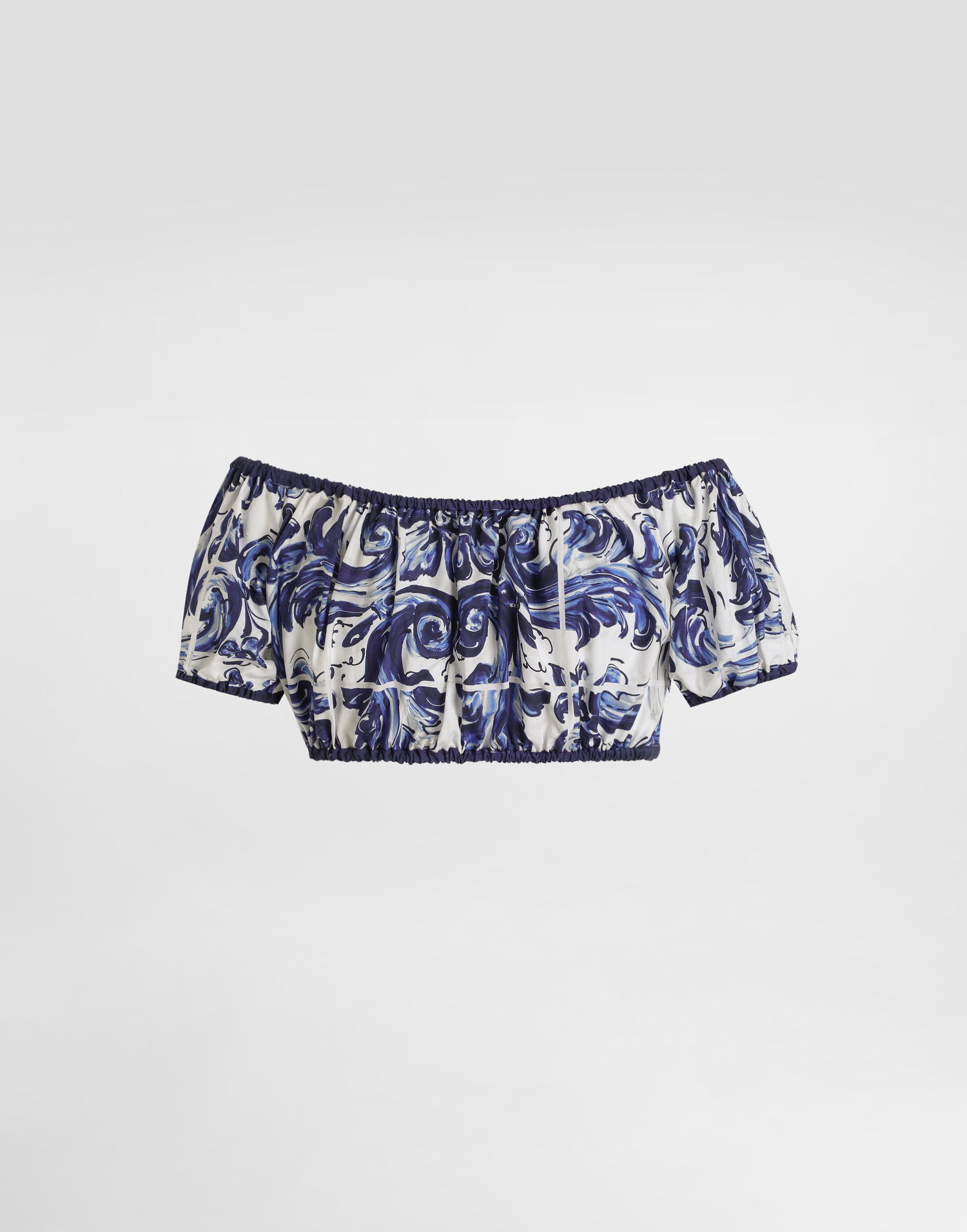 Crop top Dolce & Gabbana Dolce & Gabbana Majolica-Print Off-The-Shoulder Cotton Crop Top Blå | I7S12WFI5JKHB5DQ, 1