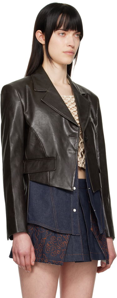 Jakke Andersson Bell Andersson Bell Hybrid Faux-Leather Cropped Blazer Brun | awa683w, 1