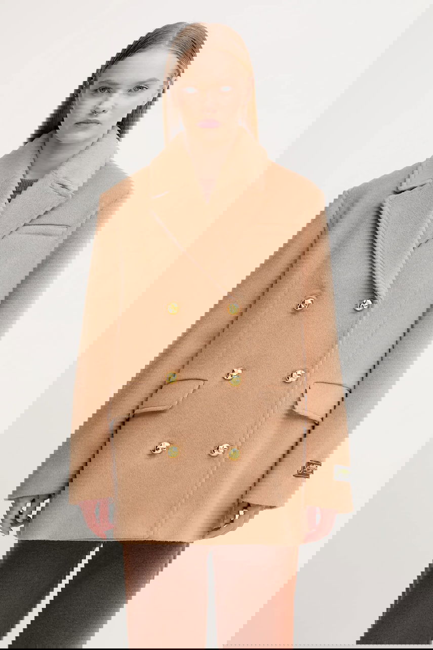 Frakker GANNI GANNI Double Faced Wool Double Breasted Blazer Beige | W0876, 0