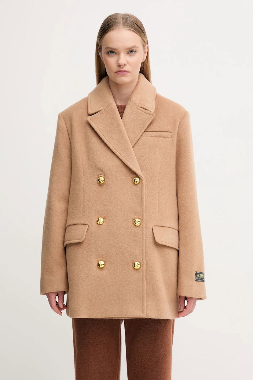 Frakker GANNI GANNI Double Faced Wool Double Breasted Blazer Beige | W0876